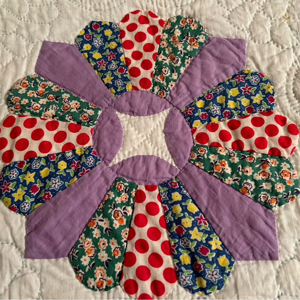 Homemade patchwork hand stitched quilt bedspread, 68”x78” - Picture 2 of 5